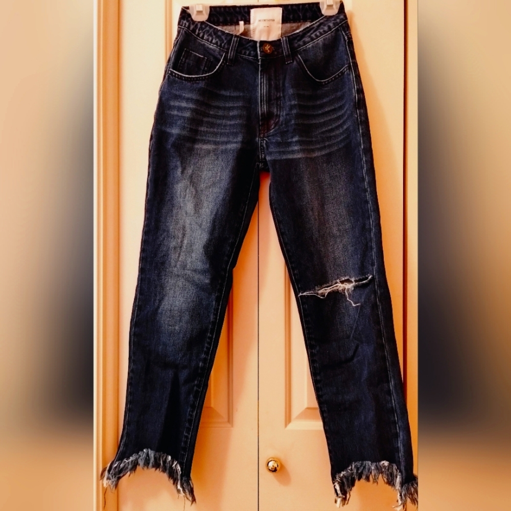 NWOT One Teaspoon Awesome Baggies Lone Star High Waist, Distressed Raw Hem Jeans